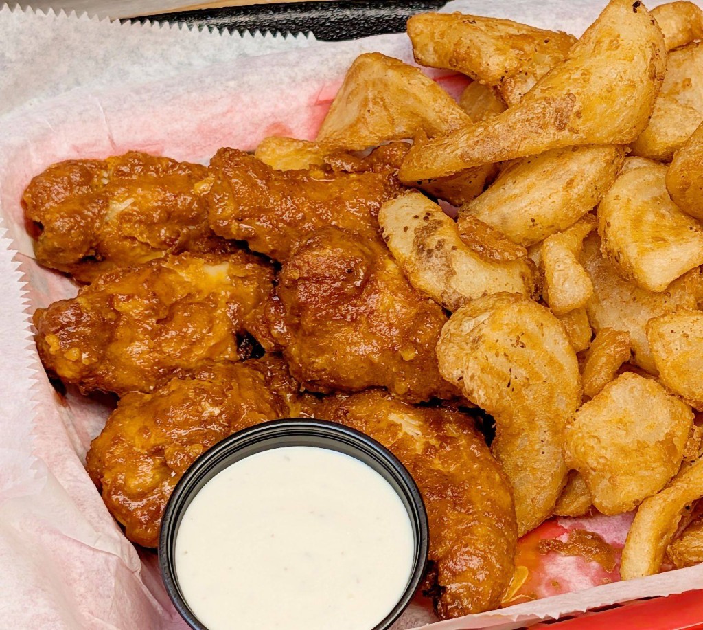 Jumbo Bone-In Wings & Fries at Rivertown Grill in Madison, Indiana